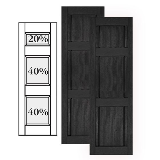 Custom Vinyl Classic Panel Shutters · Offset Top Double Mullion